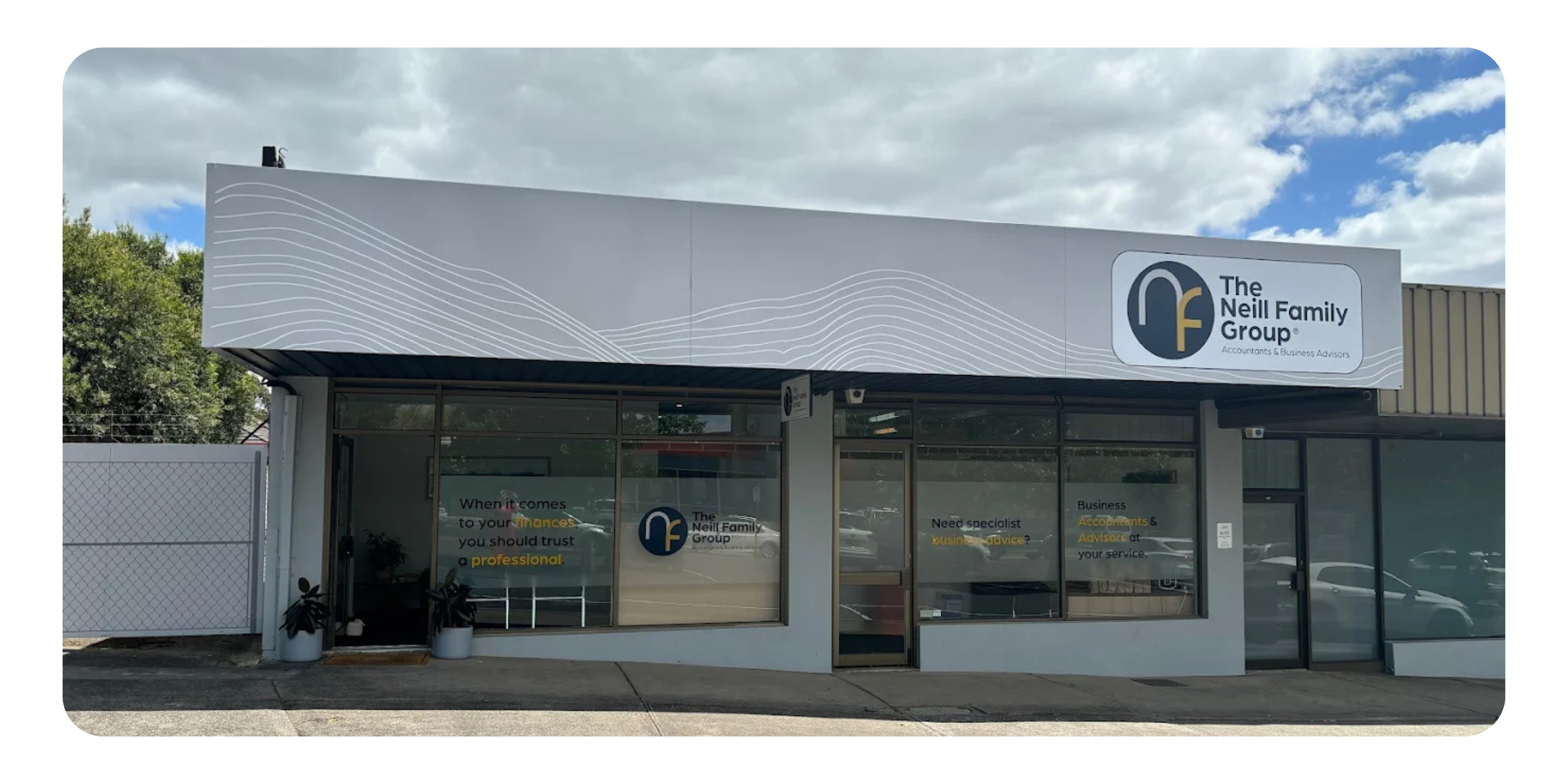 The Neill Family Group office in Gisborne, Victoria, with street-facing signage